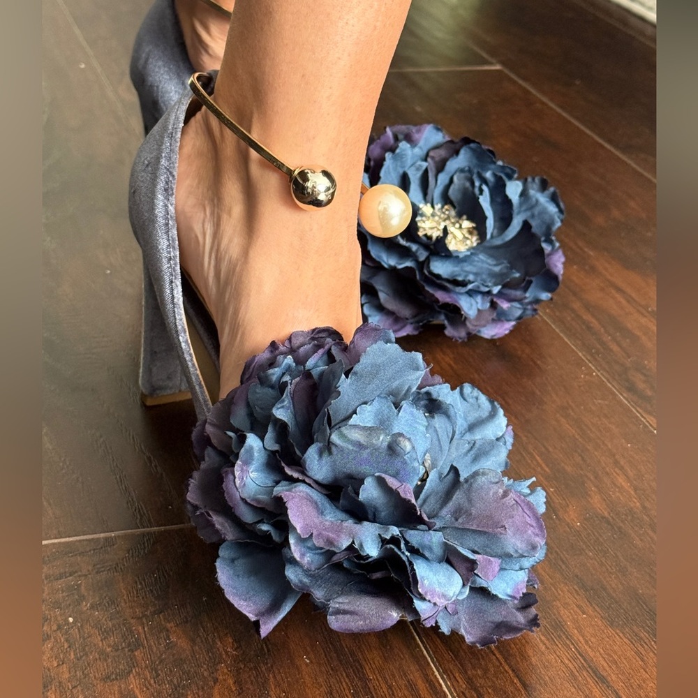 Blue Floral Heels with Gold Anklet